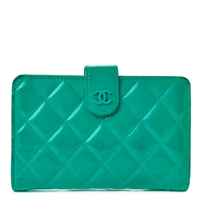Chanel Patent Quilted Zip Pocket Wallet Turquoise 1 of 26