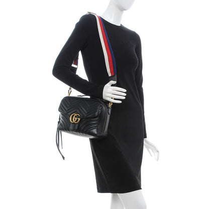 Gucci Calfskin Matelasse Sylvie Web Small GG Marmont Top Handle Shoulder Bag Black 2 of 7