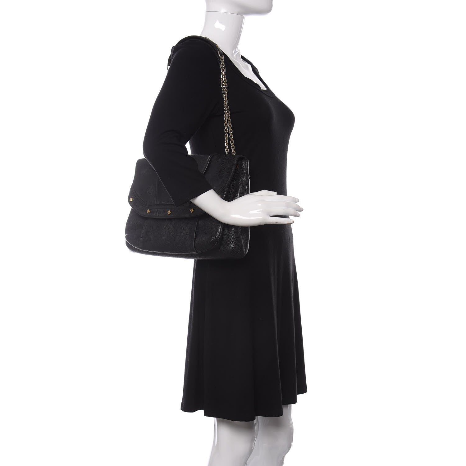 MCM Grained Calfskin Studded Shoulder Bag Black 2 of 10