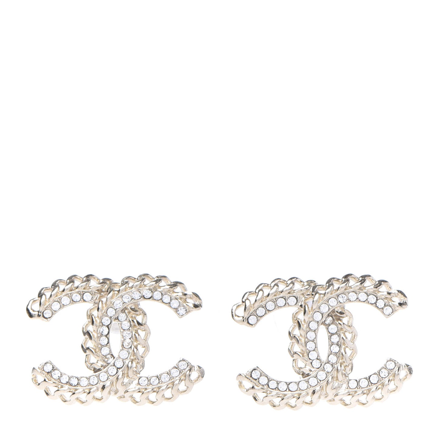 Crystal Chain CC Earrings Gold