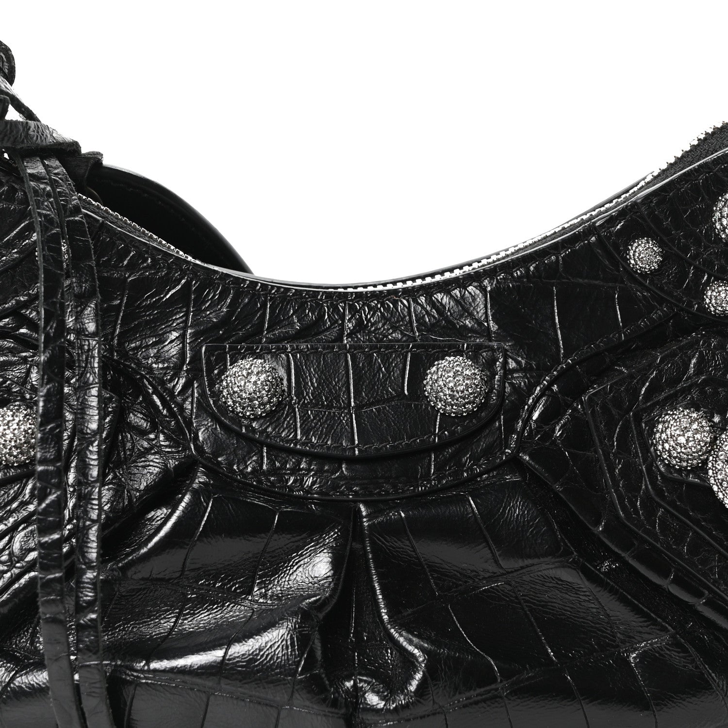 Balenciaga Extra Supple Calfskin Crystal Crocodile Embossed Le Cagole Shoulder Bag XS Black 9 of 11