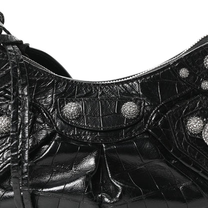 Balenciaga Extra Supple Calfskin Crystal Crocodile Embossed Le Cagole Shoulder Bag XS Black 9 of 11