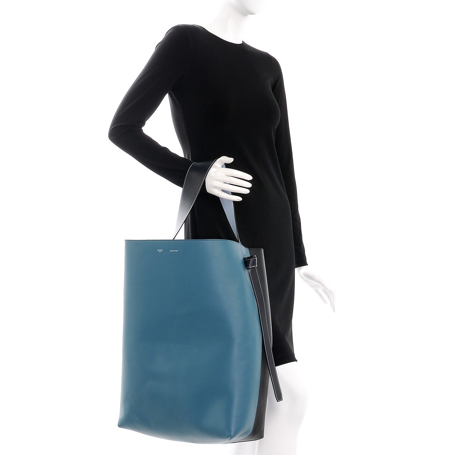 Celine Shiny Smooth Calfskin Oversized Bi-Color Twisted Cabas Ocean Black 2 of 8