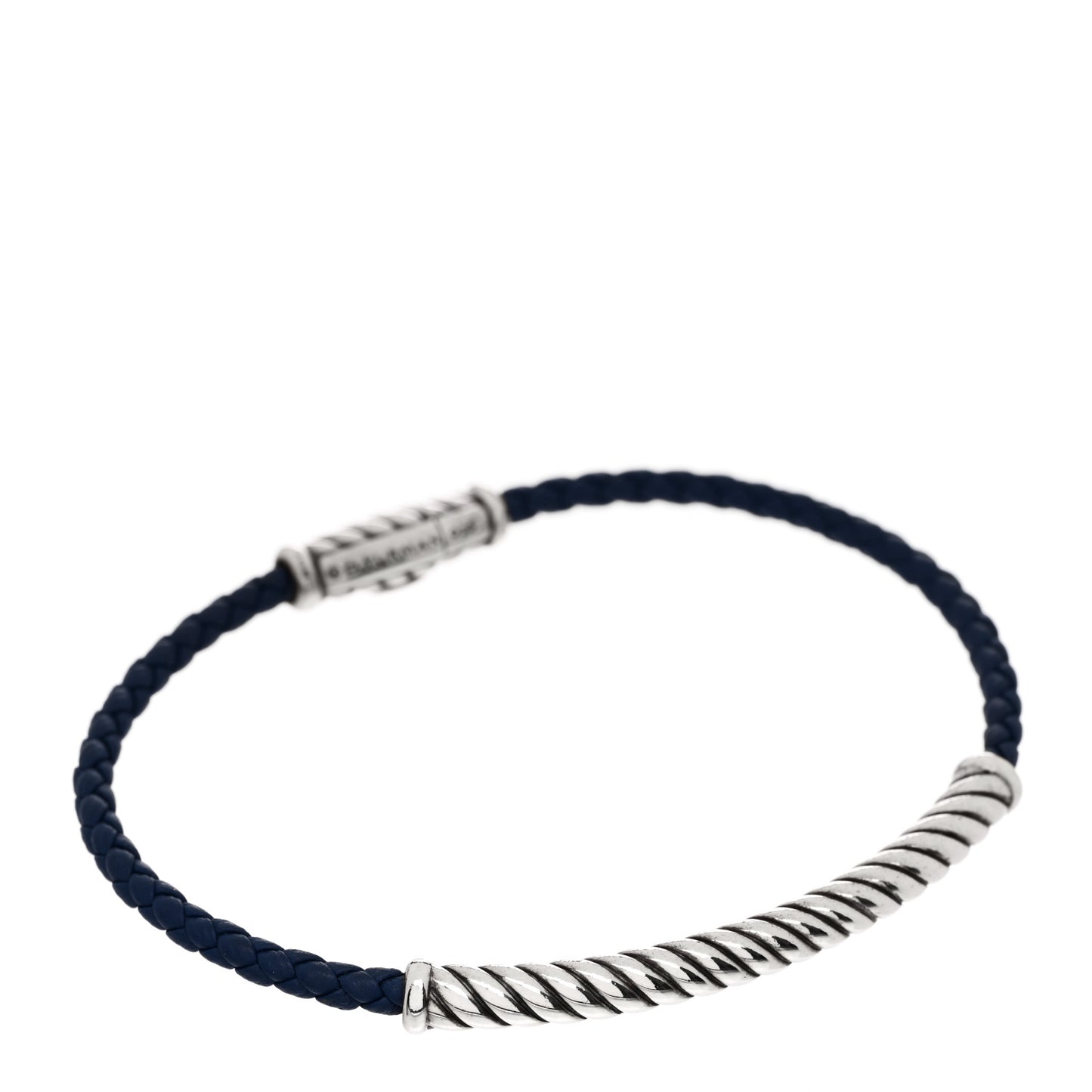 Sterling Silver Leather Cable Metro Bracelet Blue