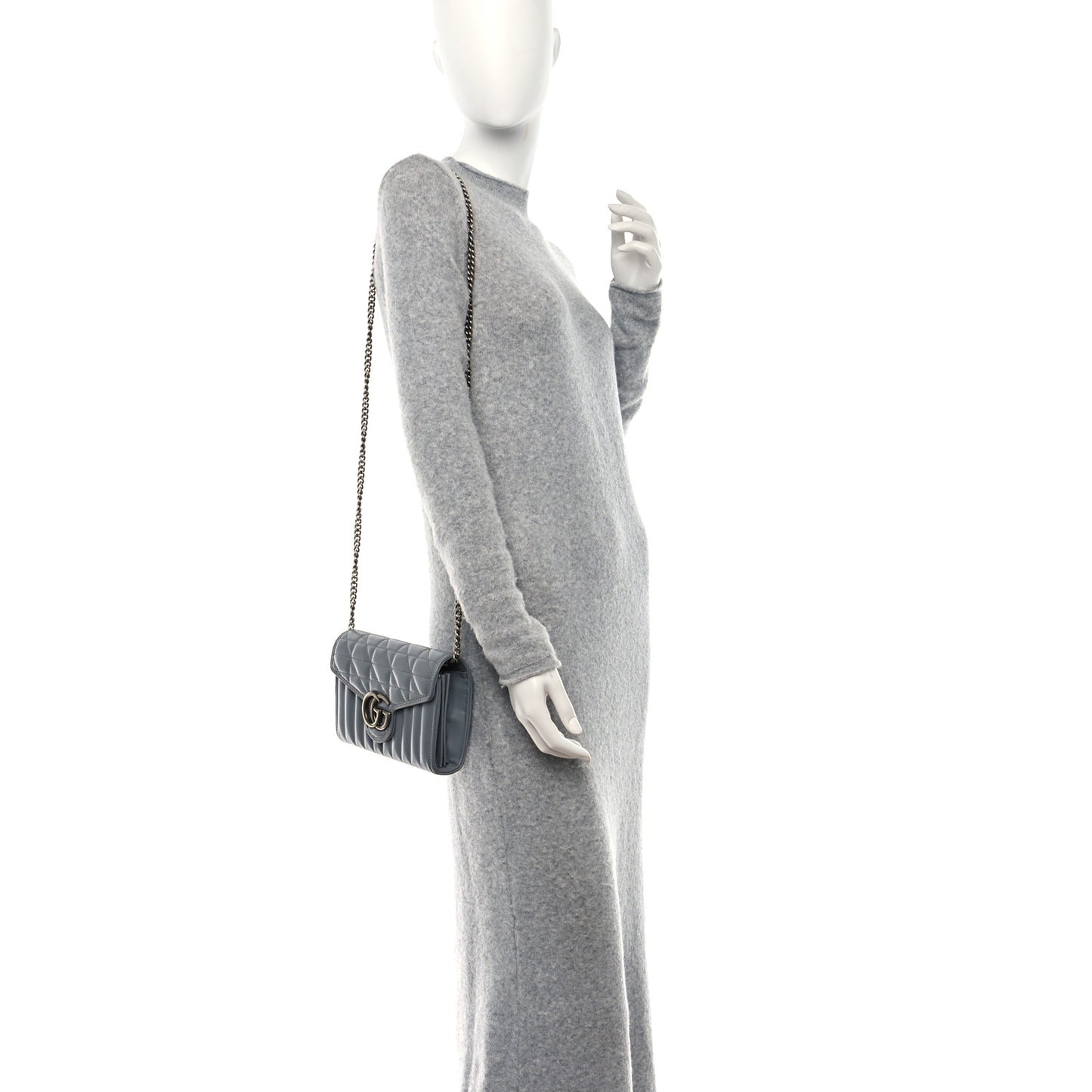 Calfskin Matelasse Aria GG Marmont Chain Wallet Deep Grey