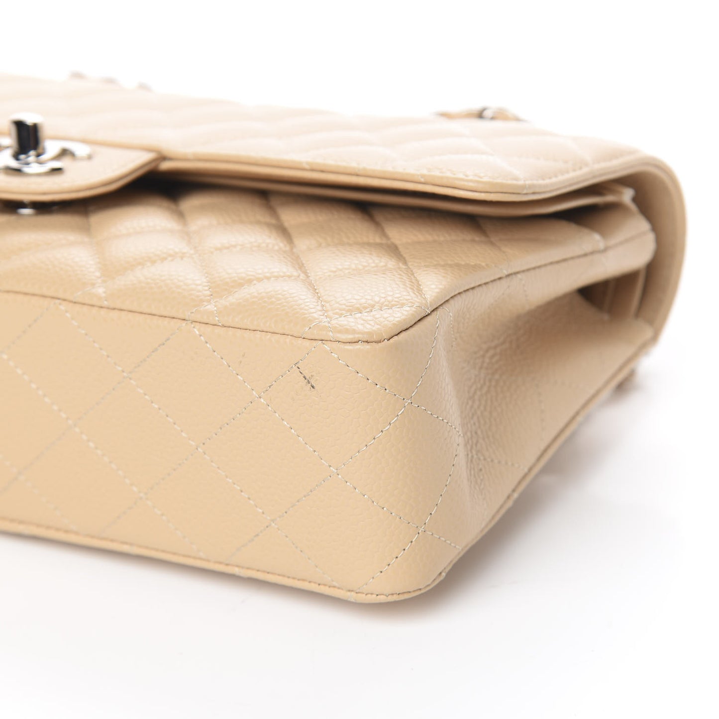 Caviar Quilted Medium Double Flap Beige