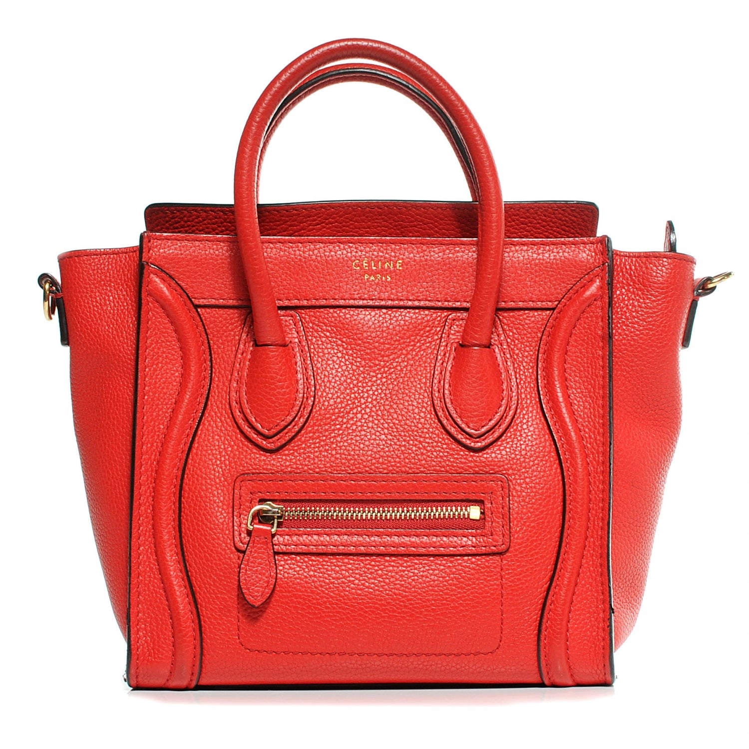 Celine Drummed Leather Nano Luggage Coquelicot 1 of 12