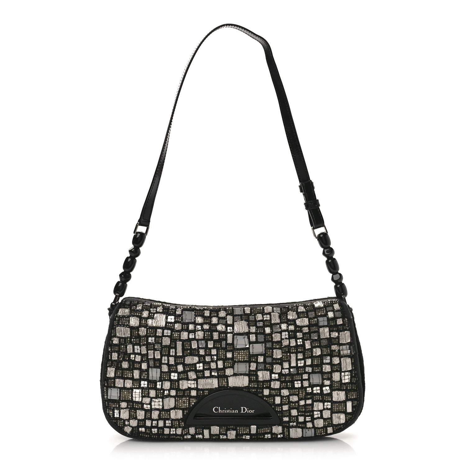 Christian Dior Embellished Pony Hair Maris Pearl Shoulder Bag Black Silver 1 of 8