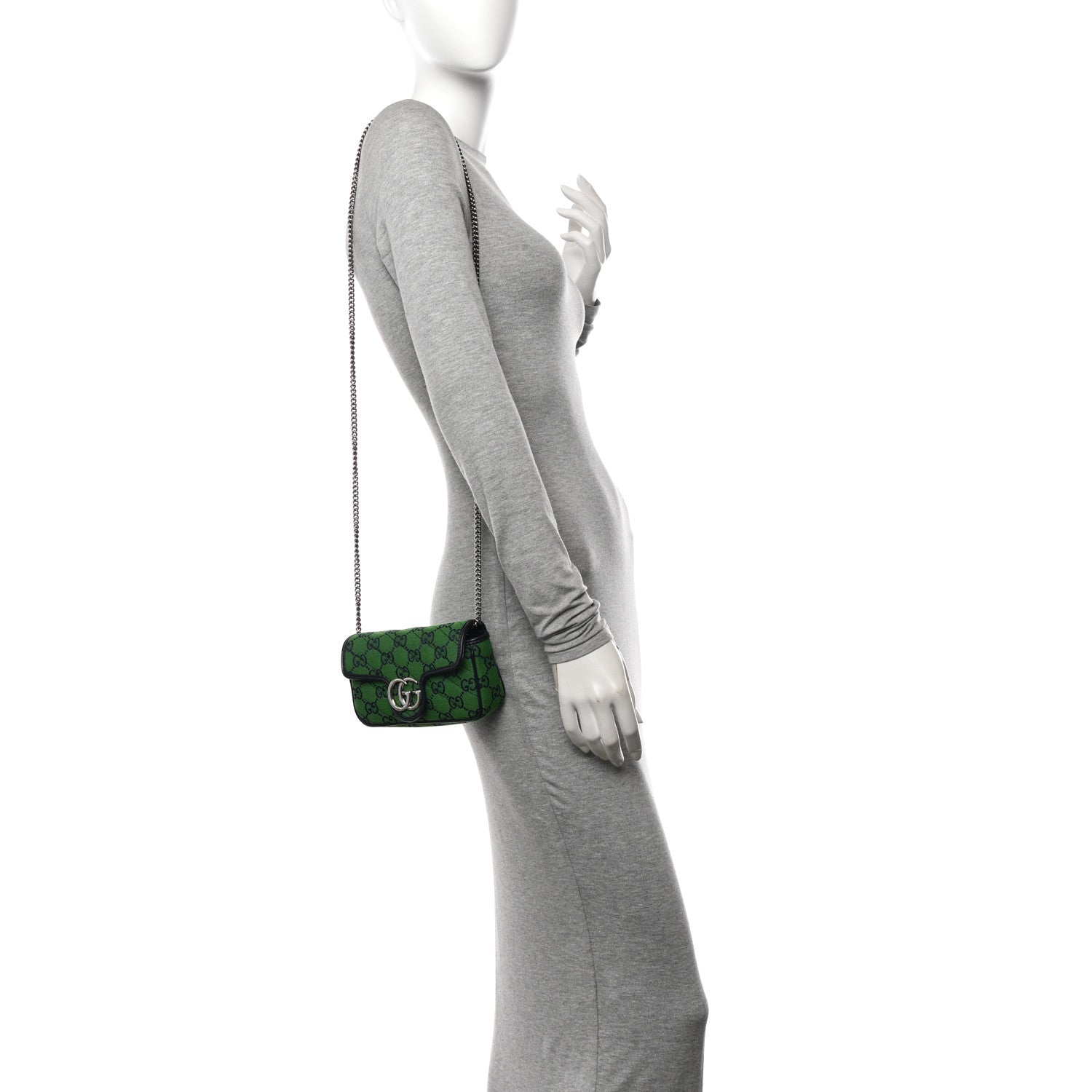 Gucci Monogram Multicolor Matelasse Diagonal Super Mini GG Marmont Shoulder Bag Green Blue 2 of 11