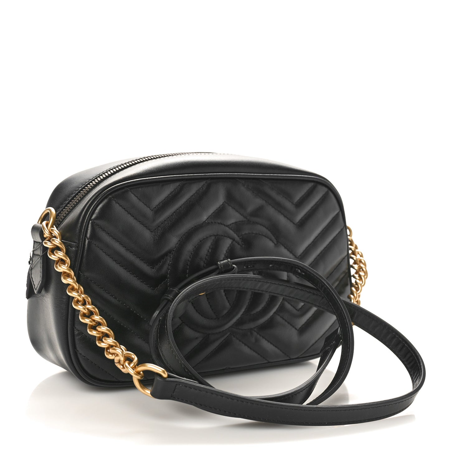 Calfskin Matelasse Small GG Marmont Chain Shoulder Bag Black