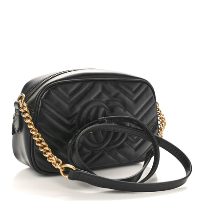 Gucci Calfskin Matelasse Small GG Marmont Chain Shoulder Bag Black 2 of 9
