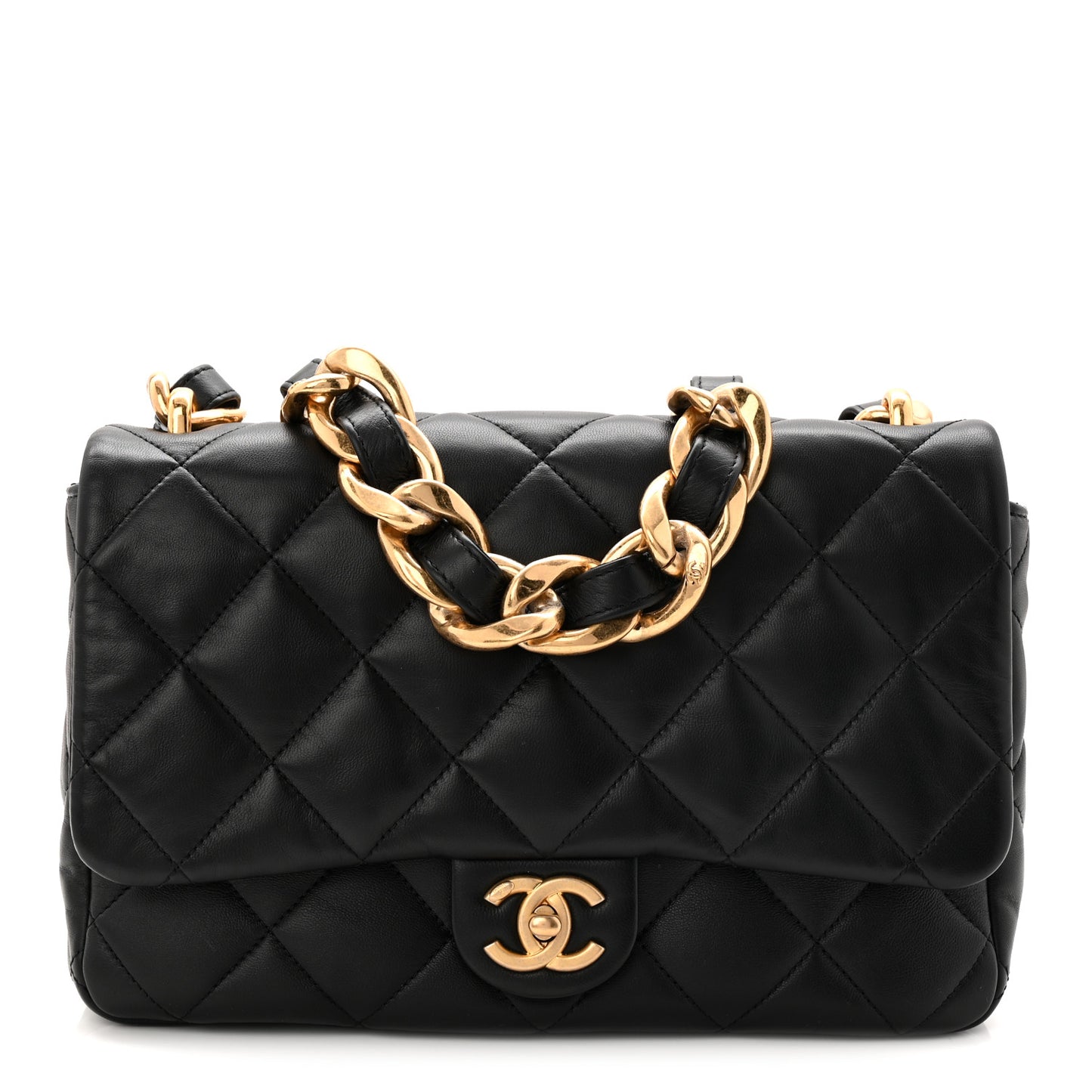 Lambskin Quilted Large CC Funky Town Flap Black