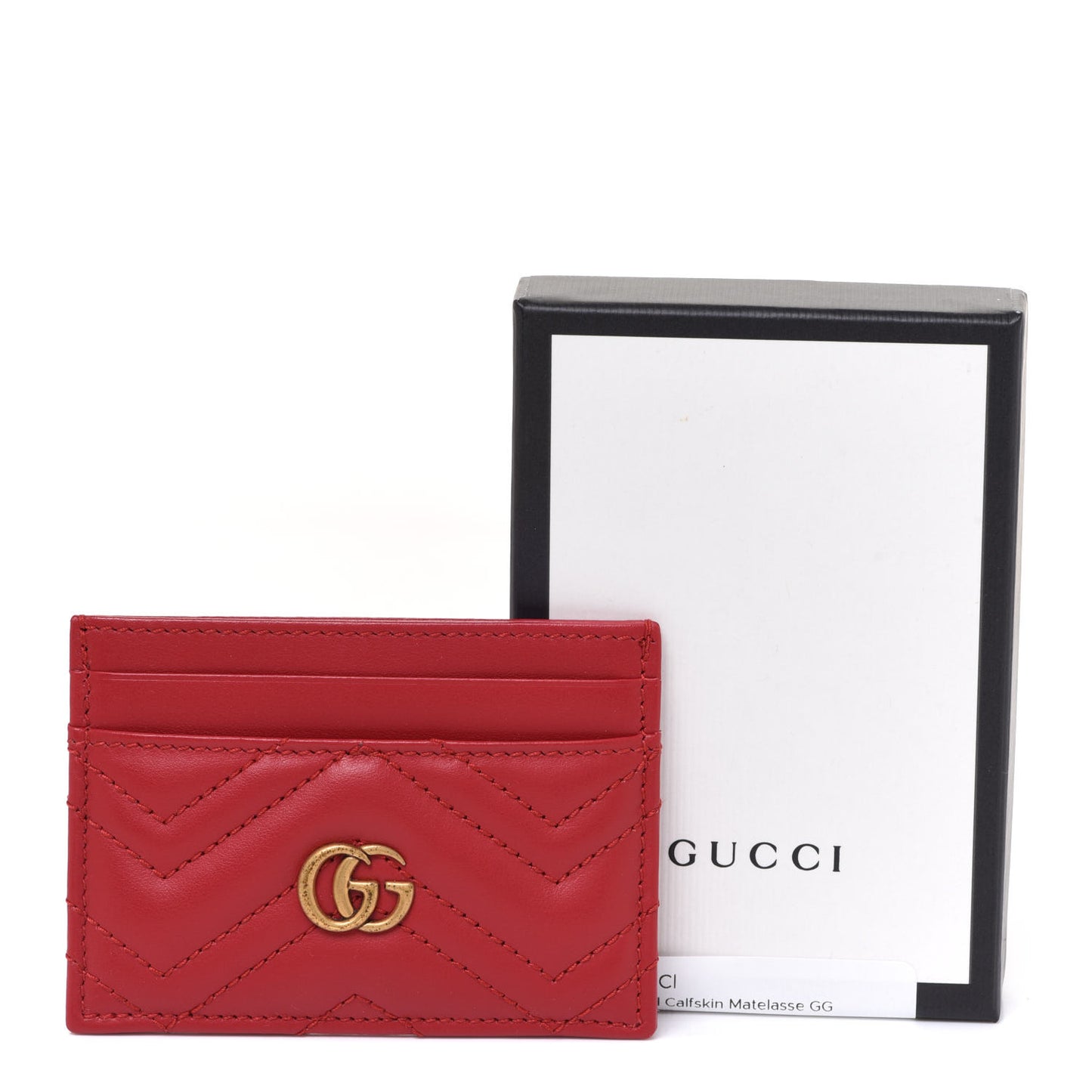 Calfskin Matelasse GG Marmont Card Holder Hibiscus Red