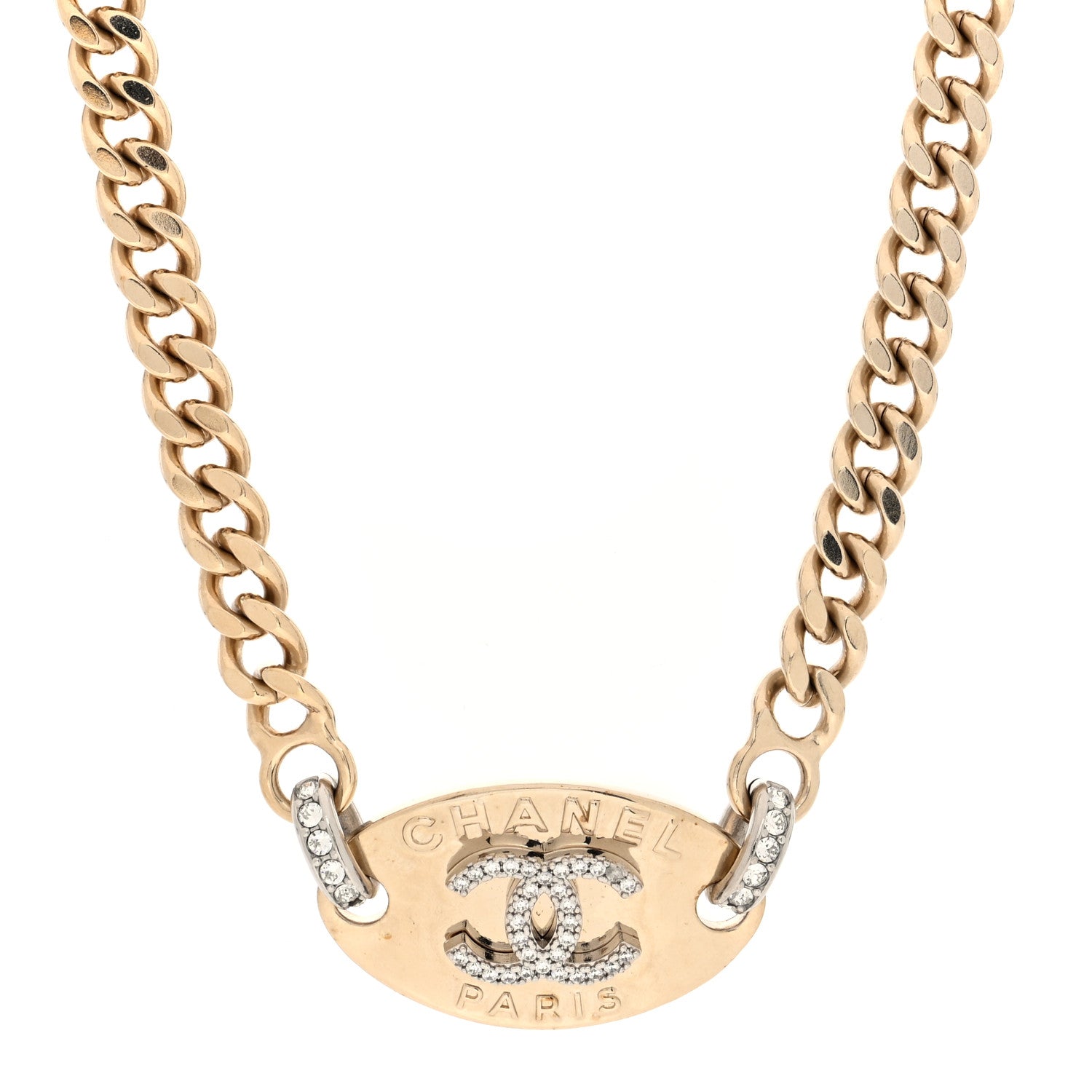 Chanel Crystal CC Oval Choker Necklace Gold 1 of 4