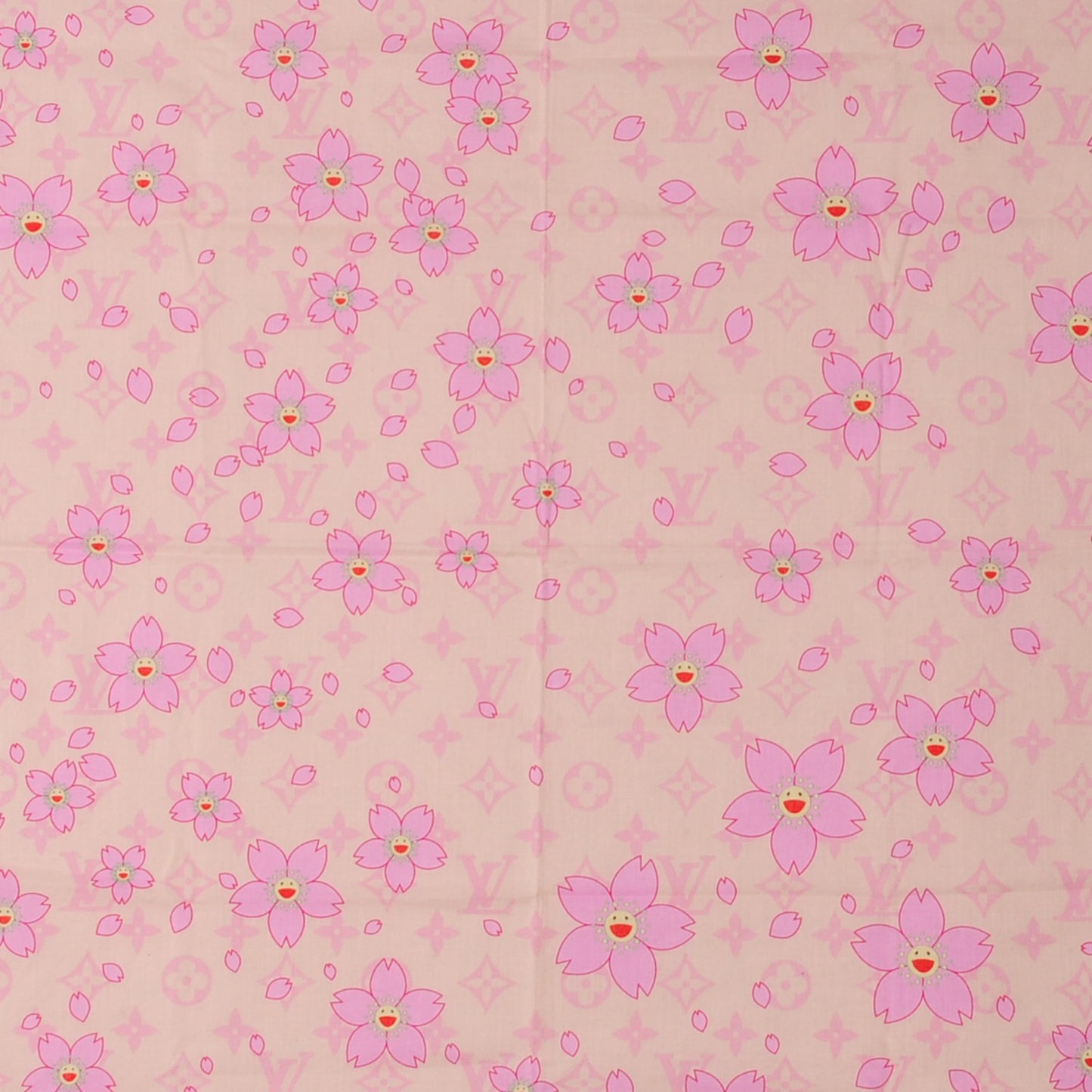 Cotton Monogram Cherry Blossom Square Scarf Pink