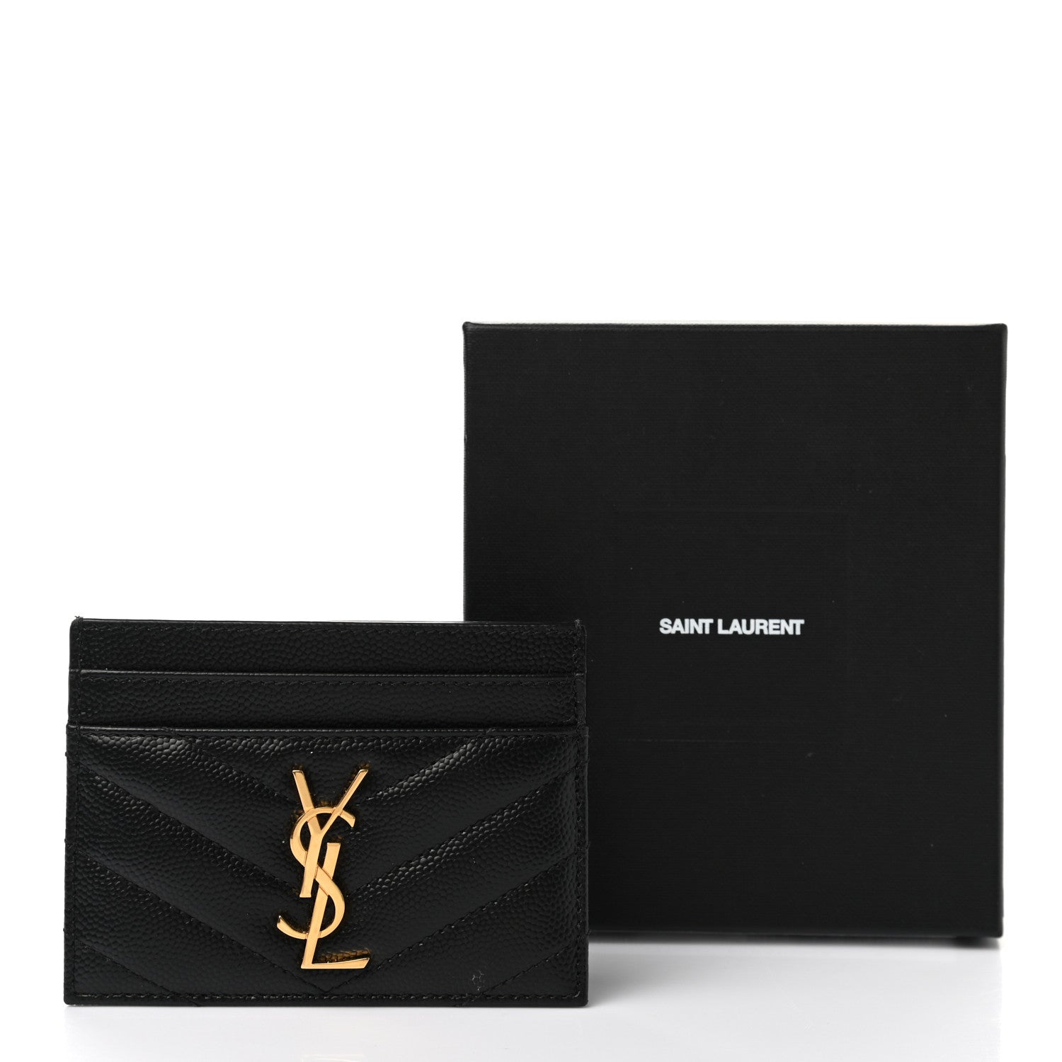 Saint Laurent Grain De Poudre Matelasse Chevron Monogram Credit Card Case Black 9 of 9