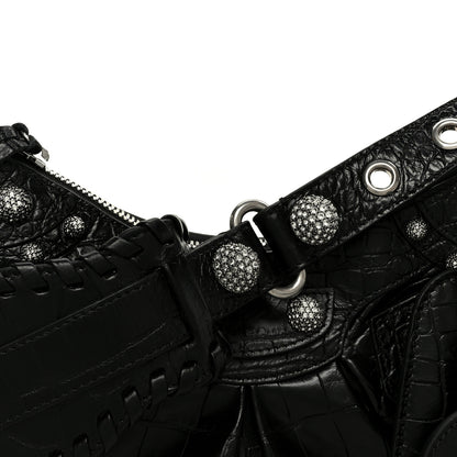 Balenciaga Extra Supple Calfskin Crystal Crocodile Embossed Le Cagole Shoulder Bag XS Black 8 of 10