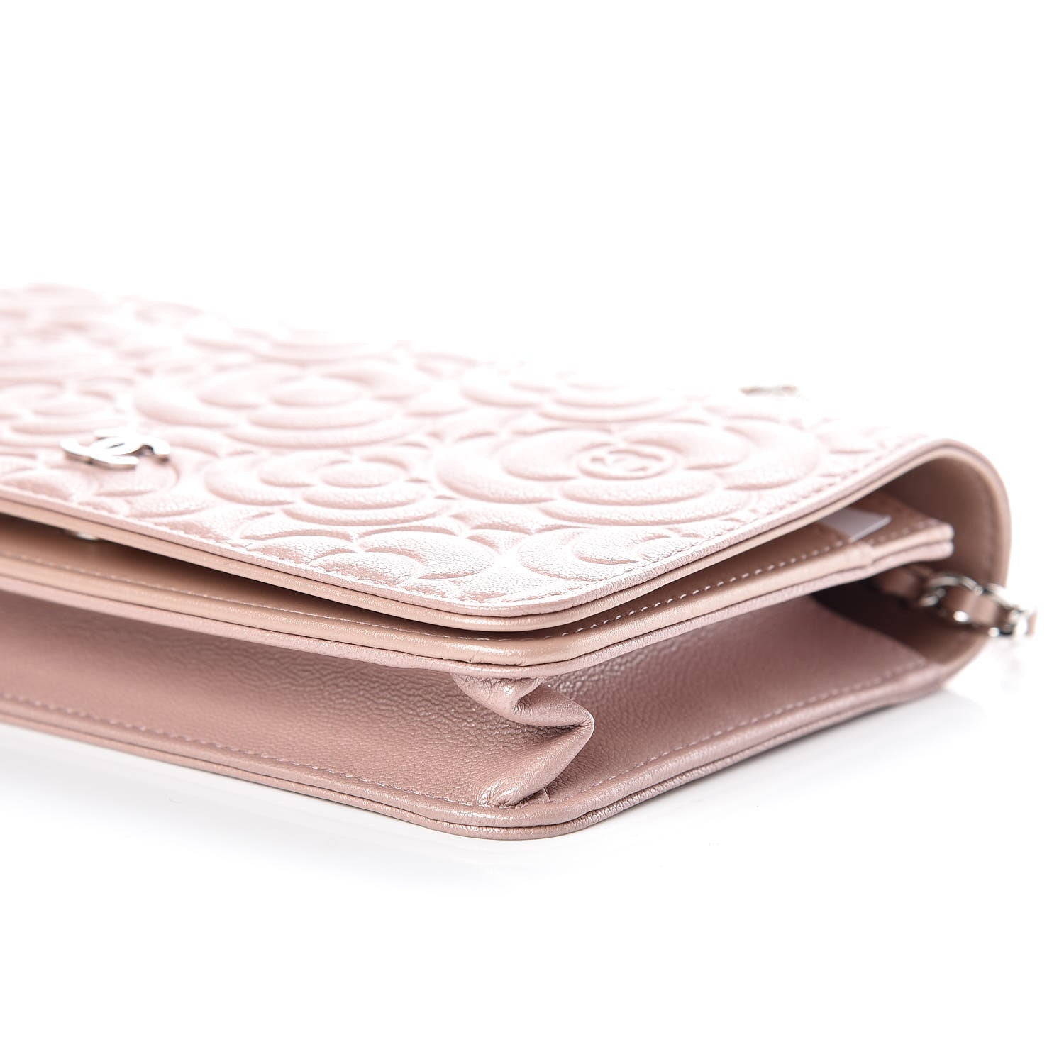 Chanel Goatskin Camellia Embossed Wallet On Chain WOC Light Pink 6 of 10