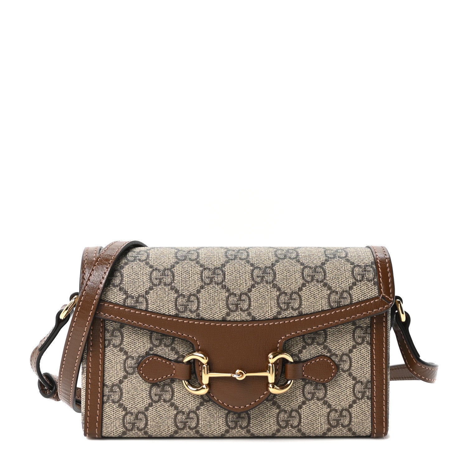 Gucci GG Supreme Monogram Mini Horsebit 1955 Shoulder Bag  Beige Brown Sugar 1 of 9
