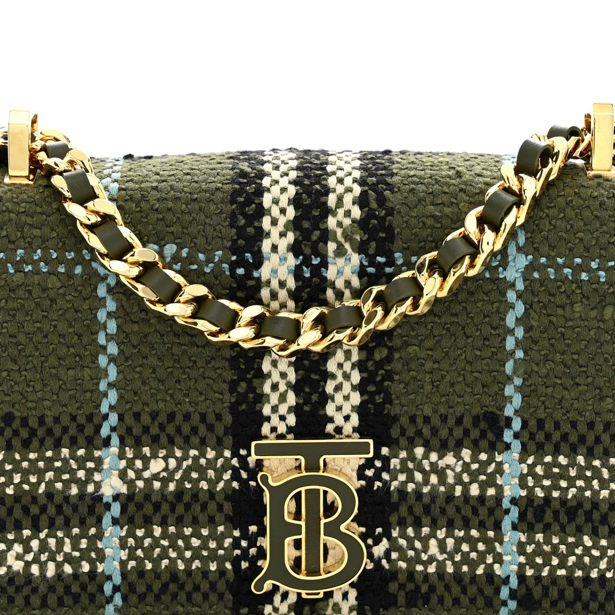 Burberry Calfskin Boucle Check Mini Lola Chain Bag Olive Green 8 of 11