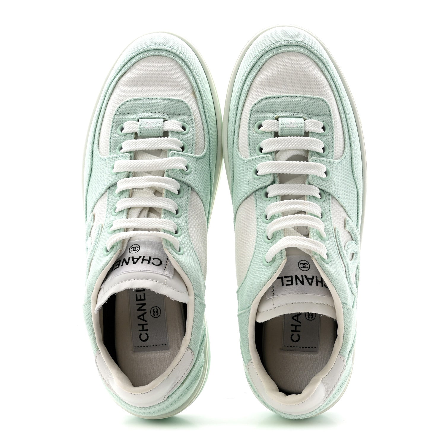 Chanel Cotton Sneakers 38.5 Light Turquoise White 2 of 9