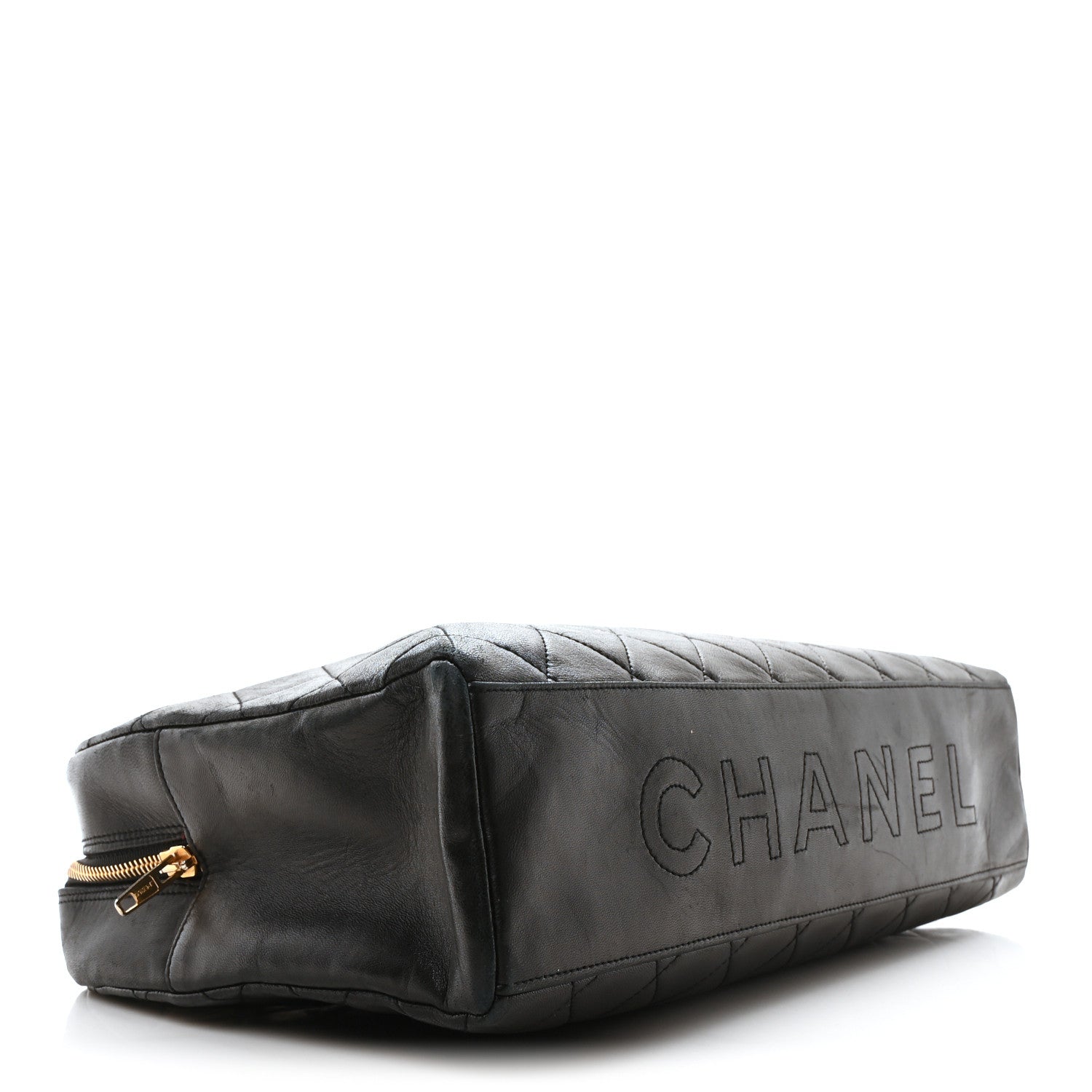 Chanel Lambskin Quilted Logo Duffel Bag Black White 4 of 10