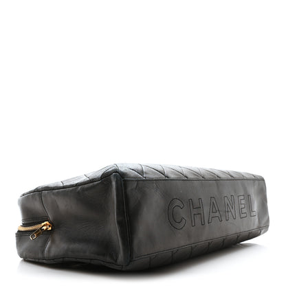 Chanel Lambskin Quilted Logo Duffel Bag Black White 4 of 10