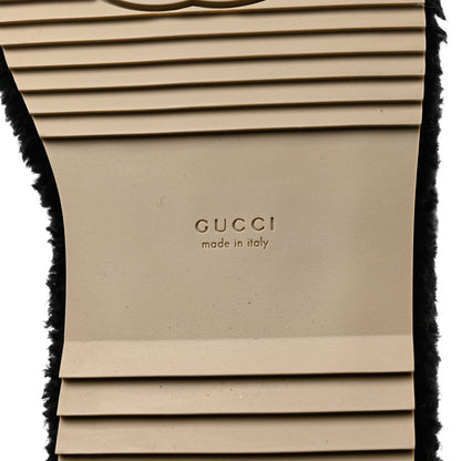 Gucci Shearling Interlocking G Womens Elea Platform Slide Wedge Sandals 39 Black Butterscotch 7 of 8