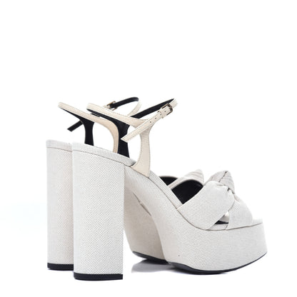 Saint Laurent Canvas Bianca 125 Platform Sandals 38 Cream 4 of 10