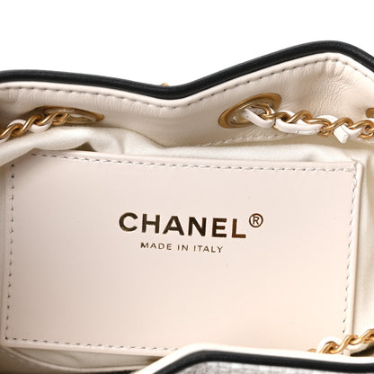 Chanel Braided Raffia Calfskin Mini Chanel 25 Handbag White Black 6 of 10
