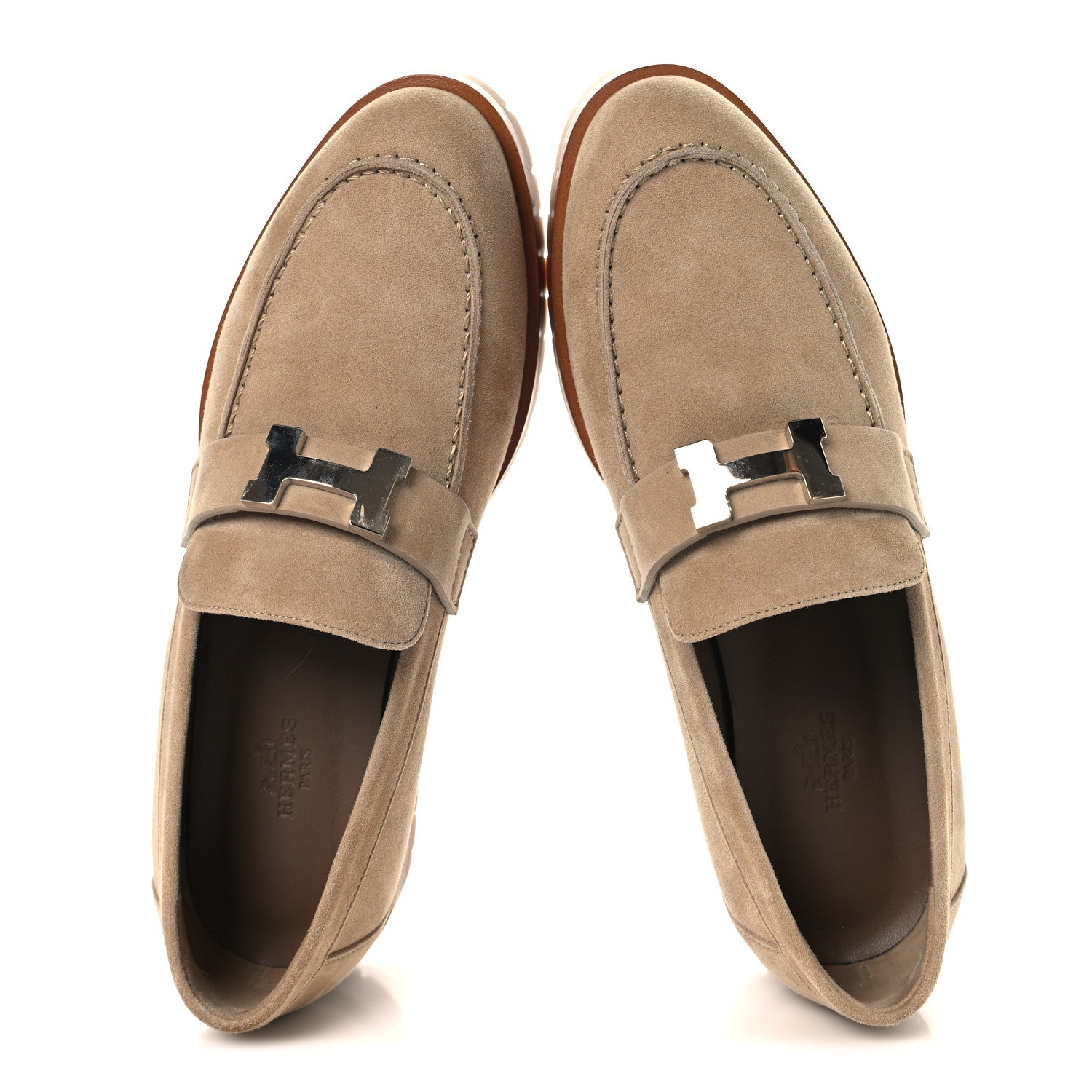 Hermes Suede Goatskin Womens Faubourg Loafers 38 Beige Argile 2 of 10