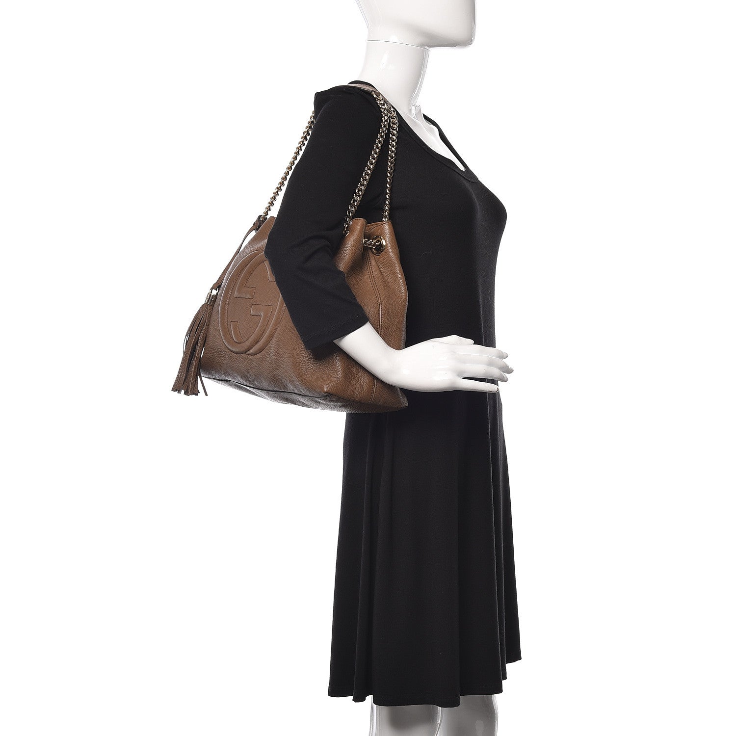 Gucci Pebbled Calfskin Medium Soho Chain Shoulder Bag Maple Brown 2 of 12