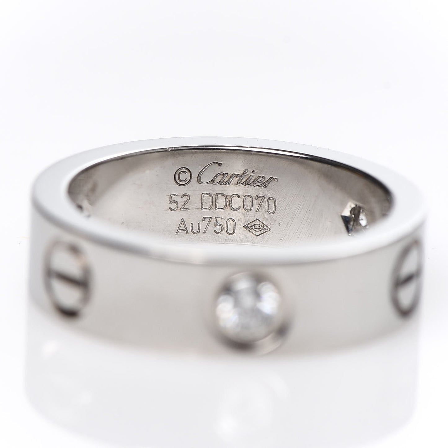 18K White Gold 3 Diamond 5.5mm LOVE Ring 52 6