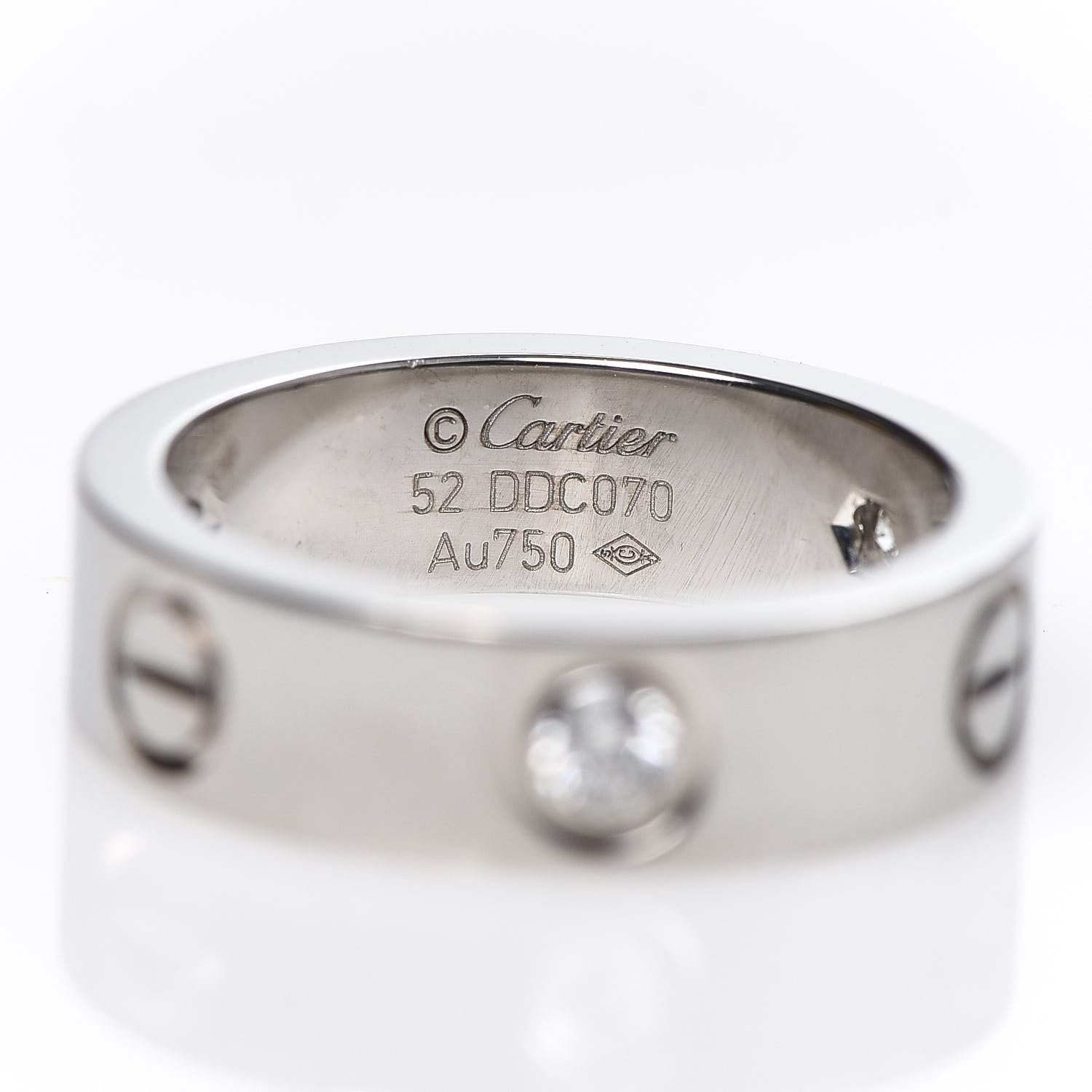 Cartier 18K White Gold 3 Diamond 5.5mm LOVE Ring 52 6 4 of 5