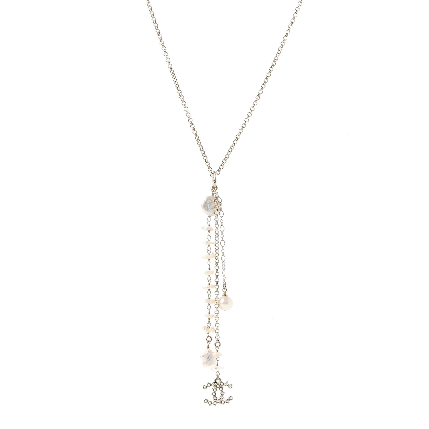 Pearl CC Star Drop Necklace Gold