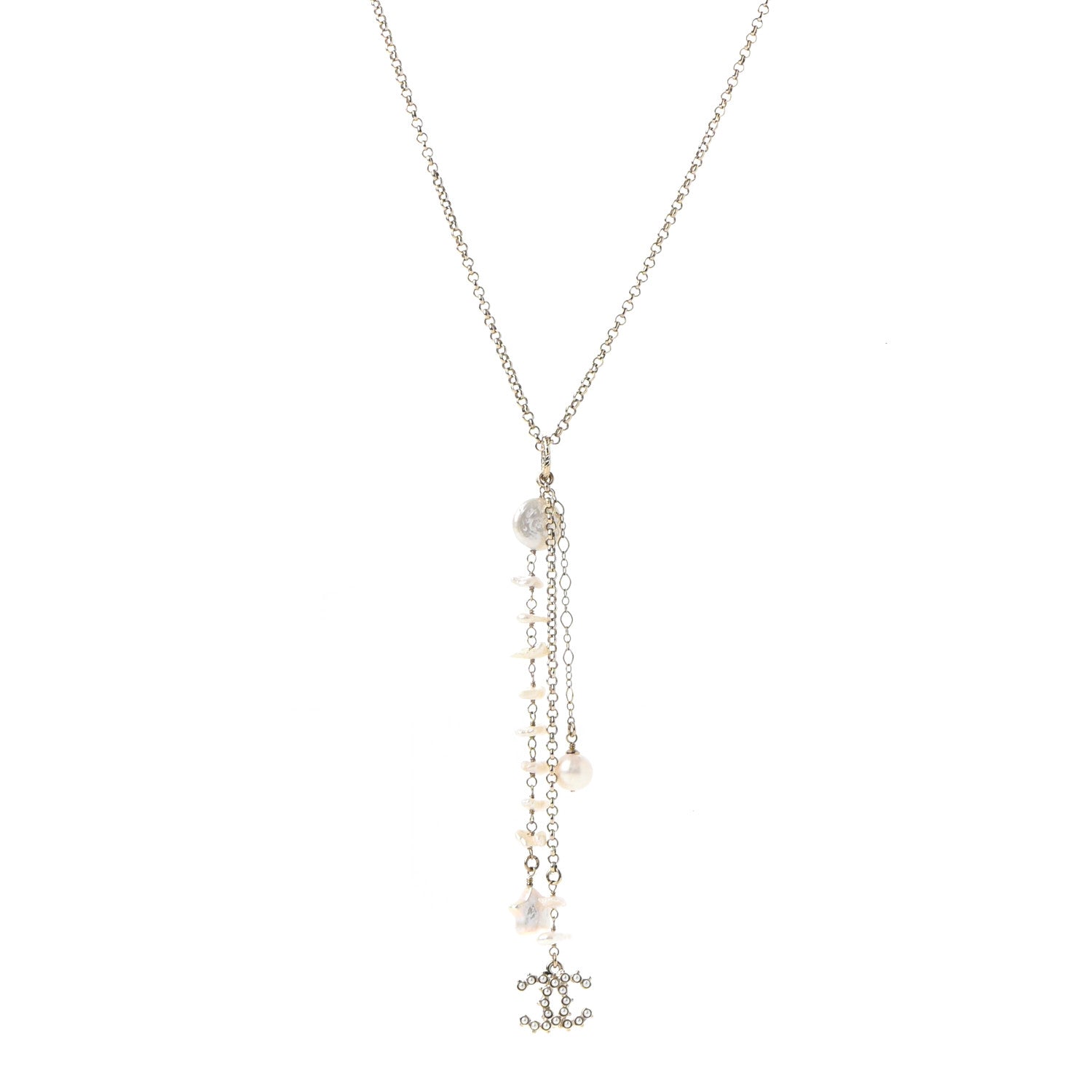 Chanel Pearl CC Star Drop Necklace Gold 1 of 5