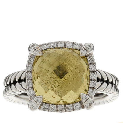 David Yurman Sterling Silver Diamond Lemon Citrine 9mm Chatelaine Pave Bezel Ring 46 3.75 1 of 4