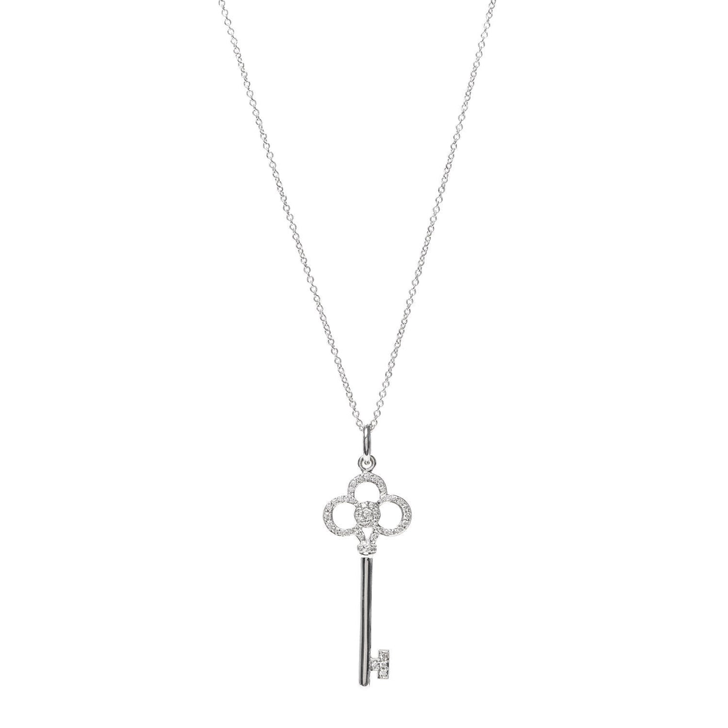 18K White Gold Diamond Crown Key Pendant Necklace