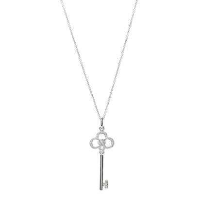 Tiffany 18K White Gold Diamond Crown Key Pendant Necklace 1 of 5