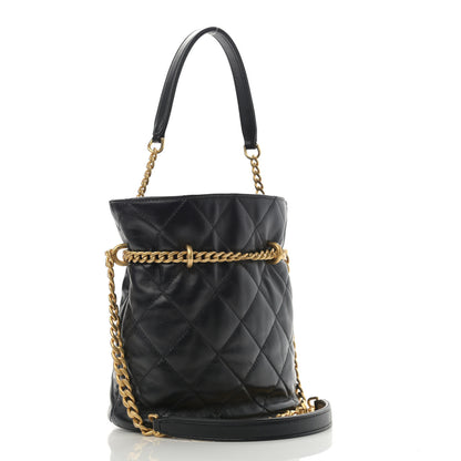 Chanel Lambskin Enamel Quilted Pending CC Bucket Drawstring Bag Black 3 of 11