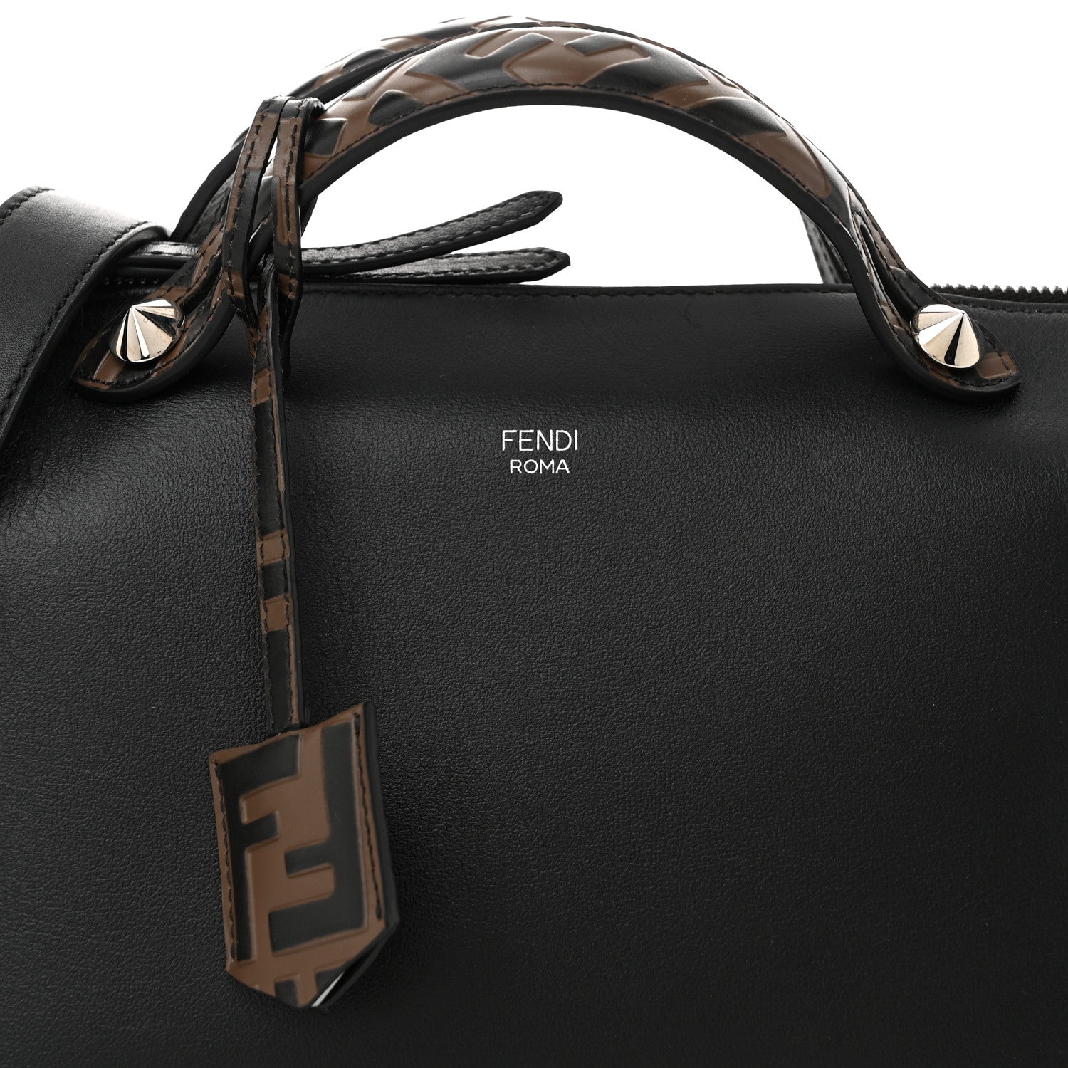 Fendi Vitello Dolce Bi-Color FF 1974 Embossed Medium By The Way Boston Bag Black Maya 8 of 11