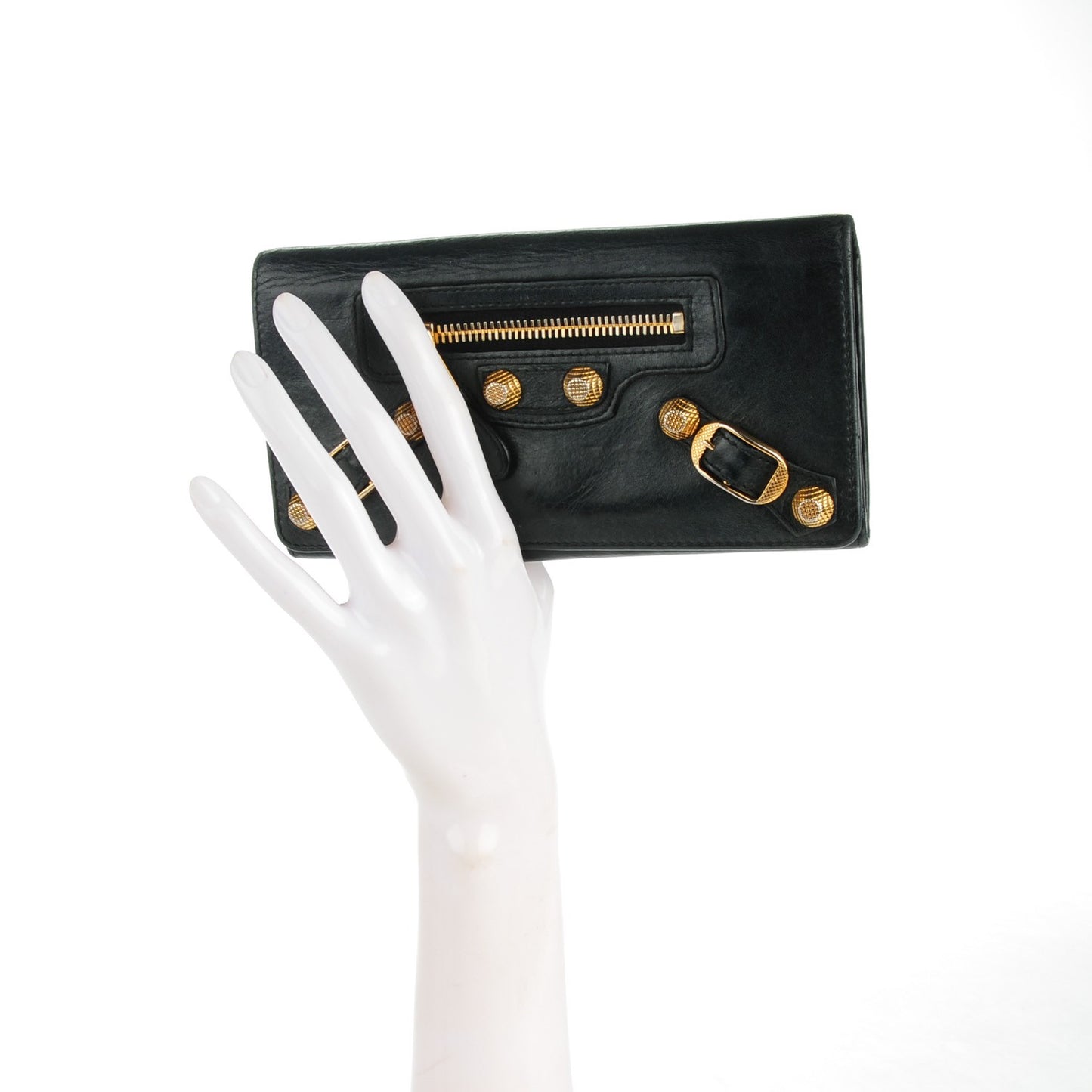 Agneau Giant 12 Gold Hardware Money Wallet Black