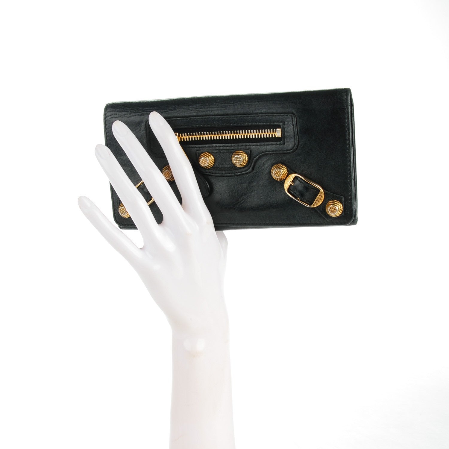 Balenciaga Agneau Giant 12 Gold Hardware Money Wallet Black 2 of 8