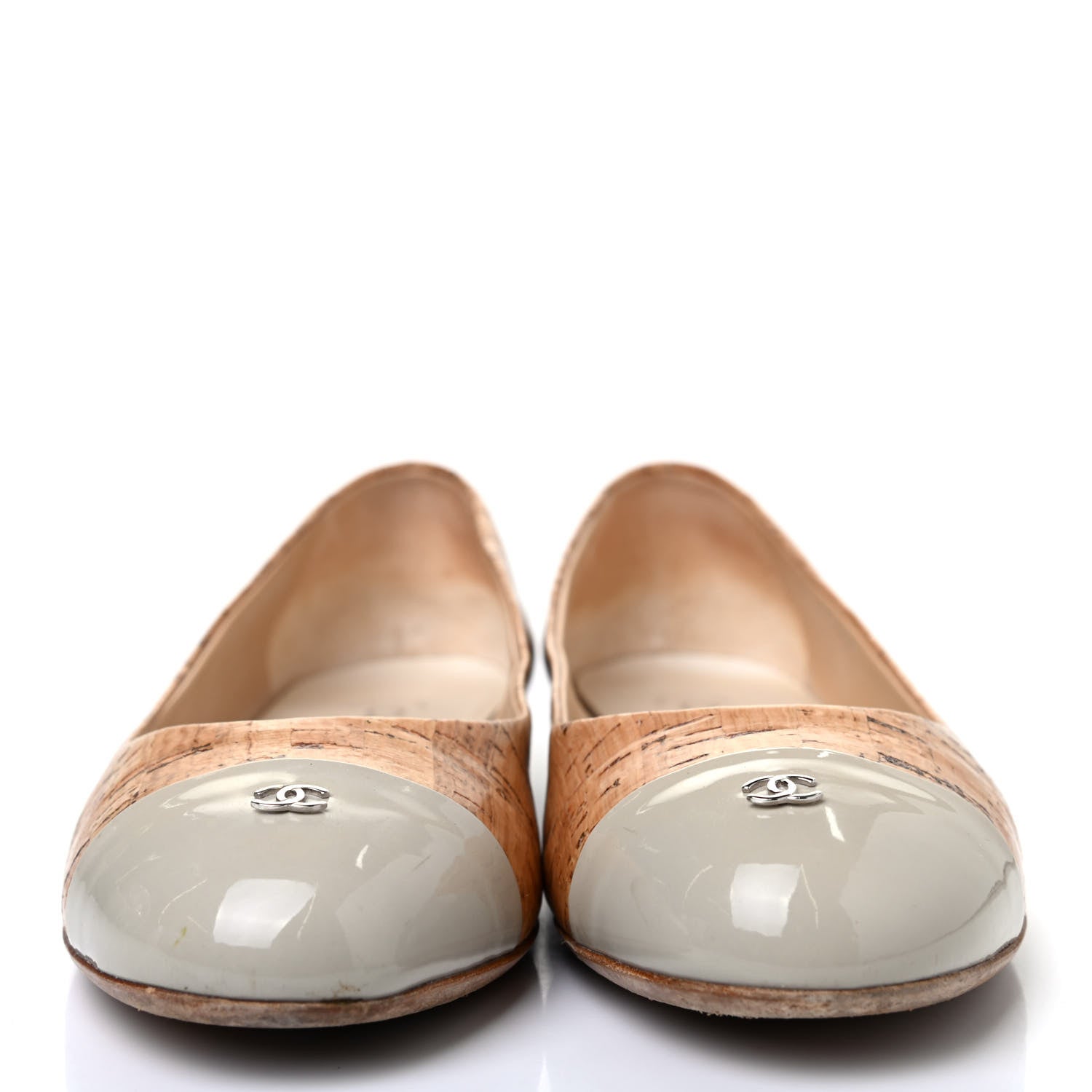 Chanel Cork Patent CC Cap Toe Ballerina Flats 38 Beige 2 of 4