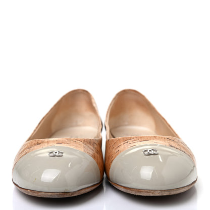Chanel Cork Patent CC Cap Toe Ballerina Flats 38 Beige 2 of 4