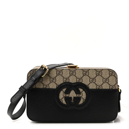 Gucci GG Supreme Monogram Textured Dollar Calfskin Mini New Basket Shoulder Bag Beige Ebony Black 1 of 9