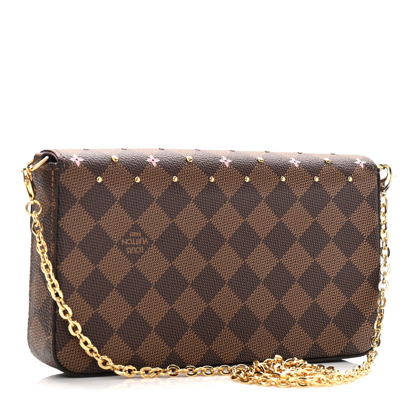 Damier Ebene Studded Pochette Felicie Chain Wallet