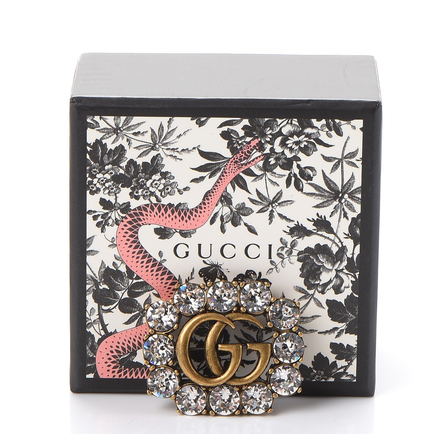 Gucci Metal Crystal Double G Brooch Aged Gold 6 of 6
