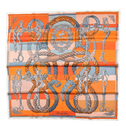 Hermes Silk Double Face Della Cavalleria Fine Scarf 90 Orange Bleu Jean 1 of 5