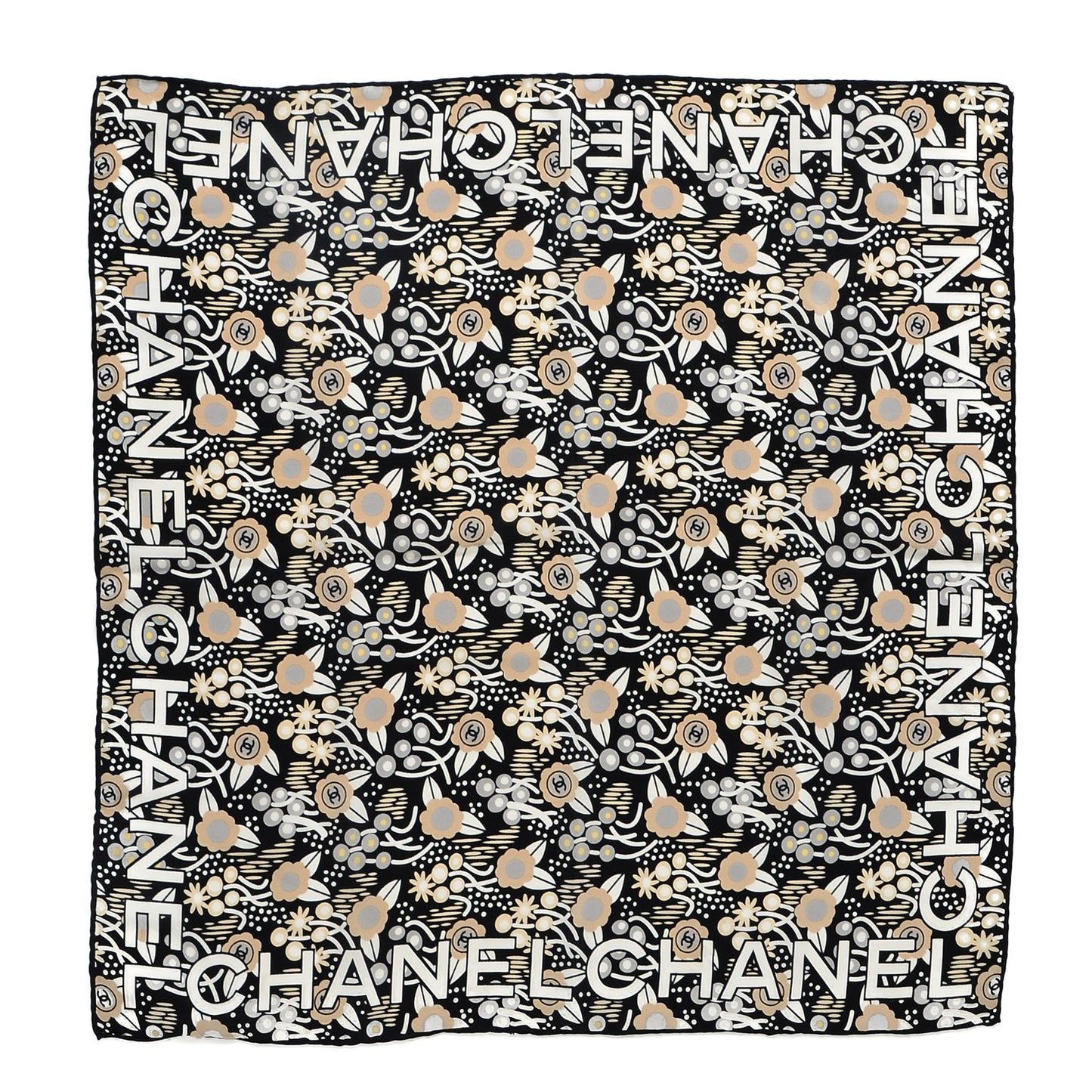 Silk Floral CC Stole Black White
